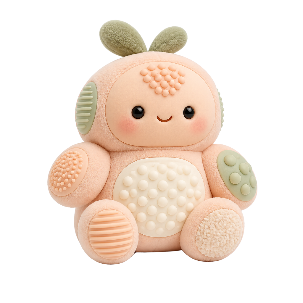 Pick-Me Pal: a soft hand-held sensory fidget toy with textured silicone patches